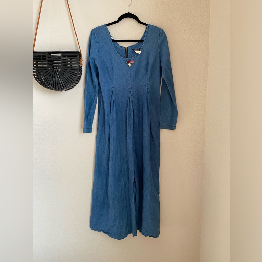 Vintage Tickets California Denim Long Sleeve Wide Leg Jumpsuit, Size 9/10